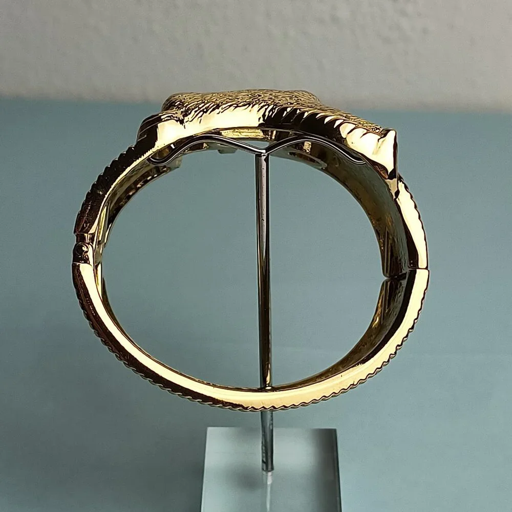 Western Glam Dripping Oil Oval Mustang horse Hinged Cuff Bangle Clamper Cuff